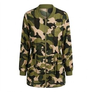 Haute Fox Women's 3XL Green‎ Camo Sheer Long Zip Jacket Casual